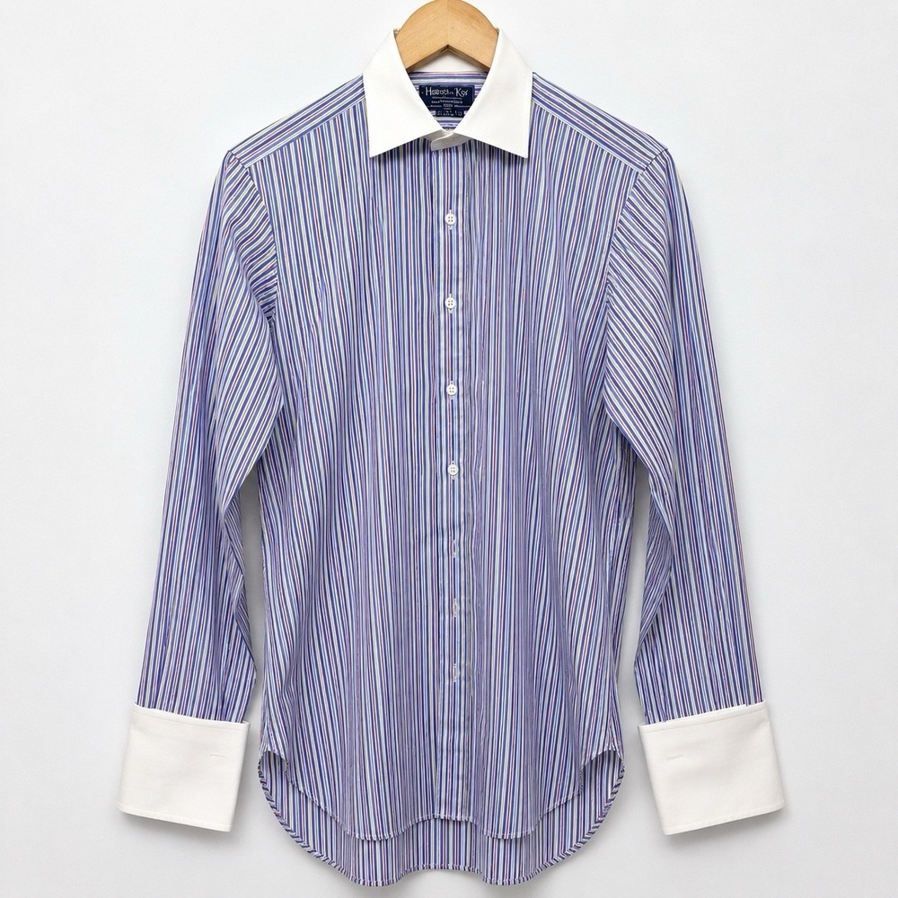 Hilditch & Key Saks Fifth Avenue Blue Multi Stripe Dress Shirt 15.5 39